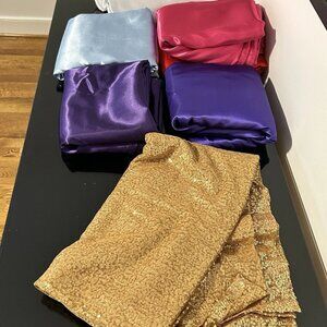 Lot of Satin Tablecloths, Tableskirt &amp; Sequin Overlay